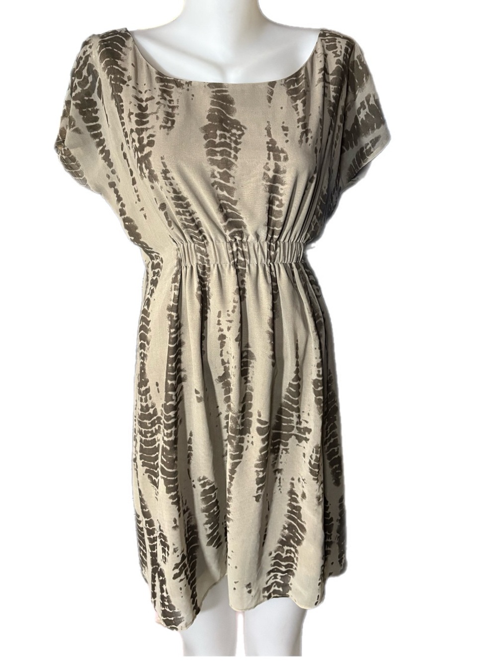 RW&CO. Cream and Brown Abstract-Print Mini Dress